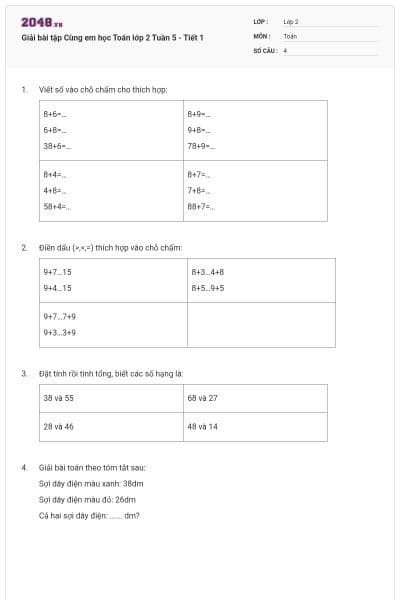Giải bài tập Cùng em học Toán lớp 2 Tuần 5 - Tiết 1