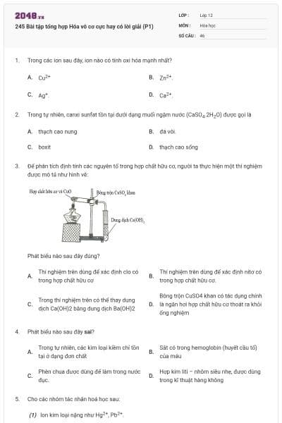 245 Bài tập tổng hợp Hóa vô cơ cực hay có lời giải (P1)