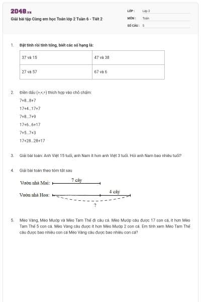 Giải bài tập Cùng em học Toán lớp 2 Tuần 6 - Tiết 2