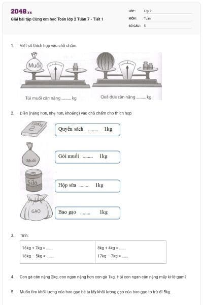 Giải bài tập Cùng em học Toán lớp 2 Tuần 7 - Tiết 1