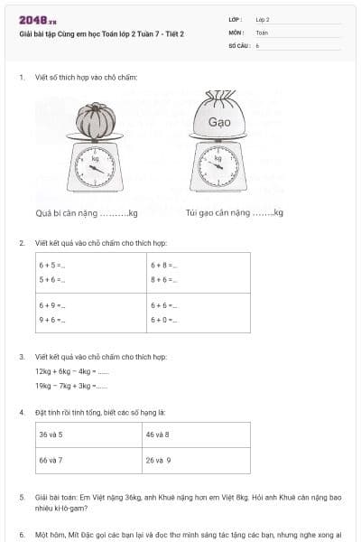 Giải bài tập Cùng em học Toán lớp 2 Tuần 7 - Tiết 2