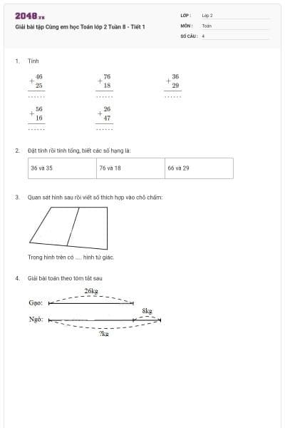 Giải bài tập Cùng em học Toán lớp 2 Tuần 8 - Tiết 1