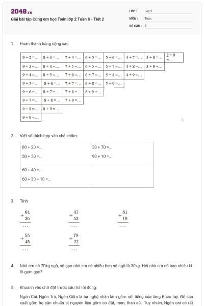 Giải bài tập Cùng em học Toán lớp 2 Tuần 8 - Tiết 2