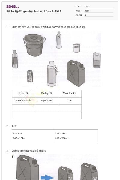 Giải bài tập Cùng em học Toán lớp 2 Tuần 9 - Tiết 1
