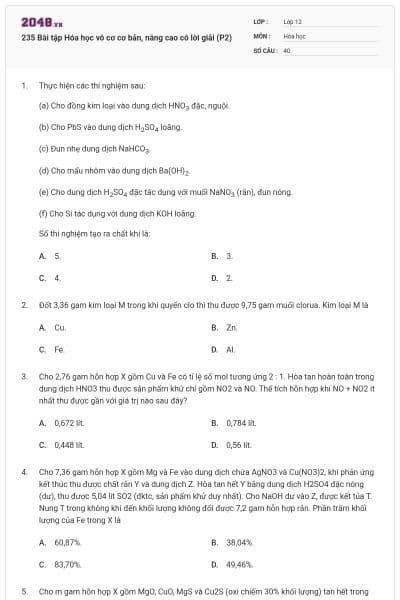 235 Bài tập Hóa học vô cơ cơ bản, nâng cao có lời giải (P2)