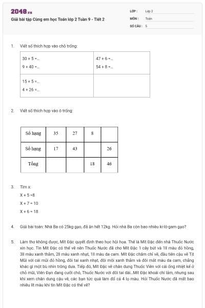 Giải bài tập Cùng em học Toán lớp 2 Tuần 9 - Tiết 2