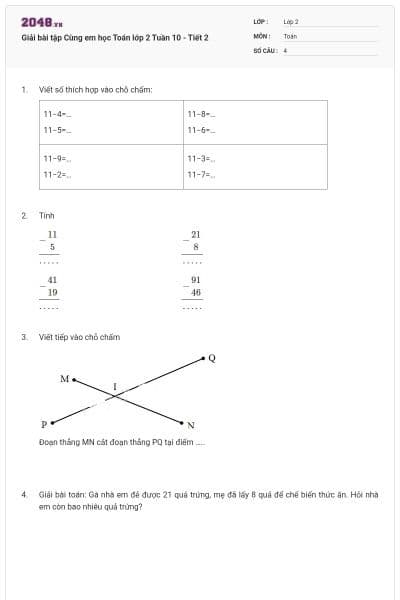 Giải bài tập Cùng em học Toán lớp 2 Tuần 10 - Tiết 2