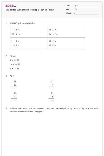 Giải bài tập Cùng em học Toán lớp 2 Tuần 11 - Tiết 1