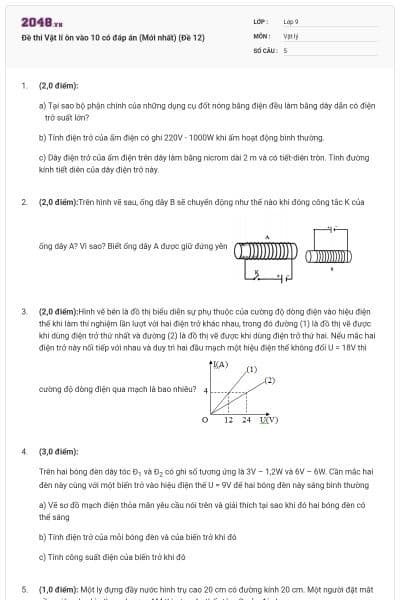 Đề thi Vật lí ôn vào 10 có đáp án (Mới nhất) (Đề 12)