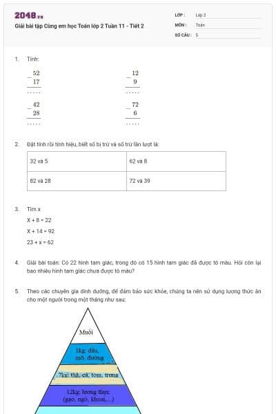 Giải bài tập Cùng em học Toán lớp 2 Tuần 11 - Tiết 2