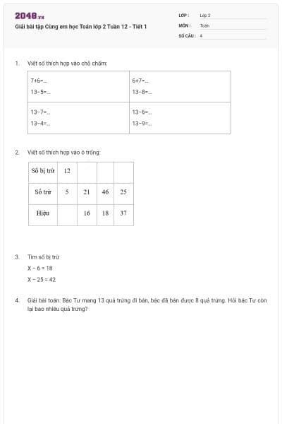 Giải bài tập Cùng em học Toán lớp 2 Tuần 12 - Tiết 1