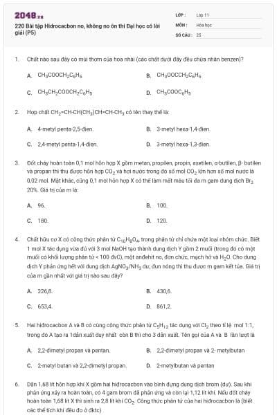 220 Bài tập Hidrocacbon no, không no ôn thi Đại học có lời giải (P5)