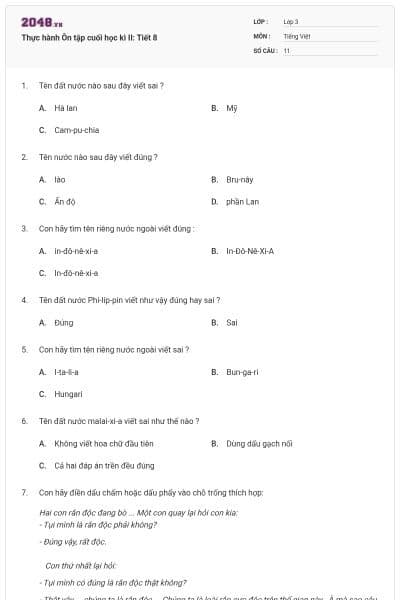 Thực hành Ôn tập cuối học kì II: Tiết 8