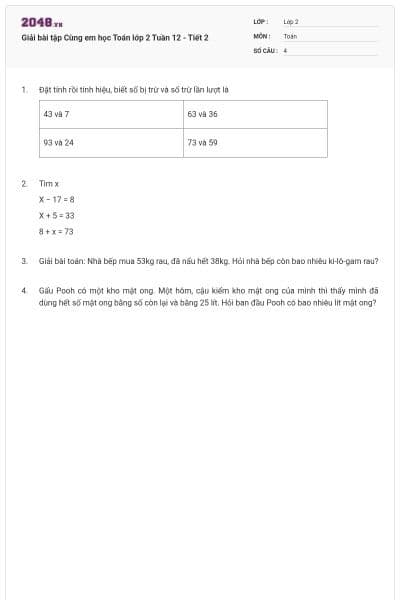 Giải bài tập Cùng em học Toán lớp 2 Tuần 12 - Tiết 2