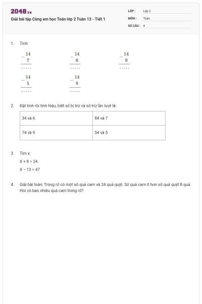 Giải bài tập Cùng em học Toán lớp 2 Tuần 13 - Tiết 1