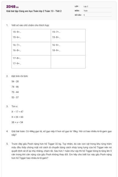 Giải bài tập Cùng em học Toán lớp 2 Tuần 13 - Tiết 2