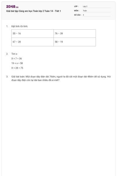 Giải bài tập Cùng em học Toán lớp 2 Tuần 14 - Tiết 1