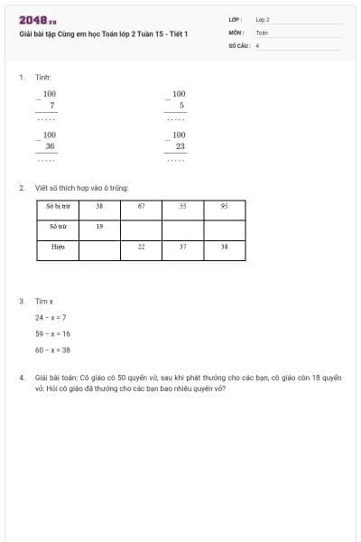 Giải bài tập Cùng em học Toán lớp 2 Tuần 15 - Tiết 1
