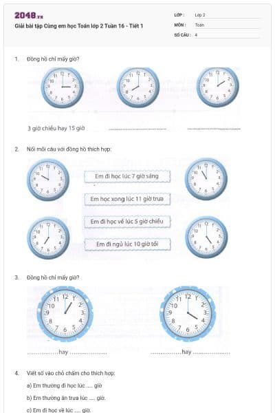 Giải bài tập Cùng em học Toán lớp 2 Tuần 16 - Tiết 1