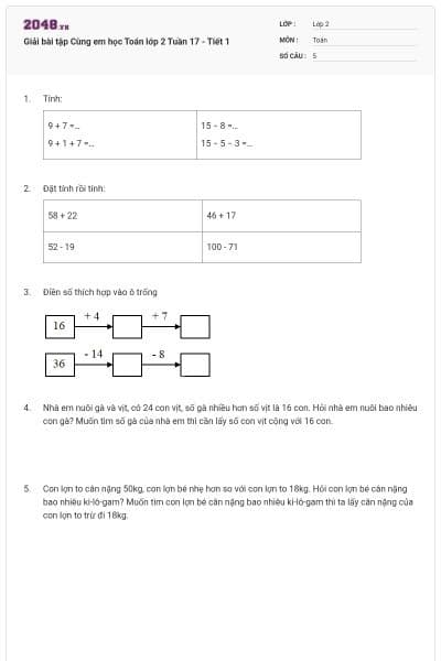 Giải bài tập Cùng em học Toán lớp 2 Tuần 17 - Tiết 1