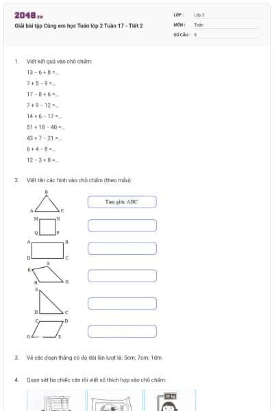 Giải bài tập Cùng em học Toán lớp 2 Tuần 17 - Tiết 2