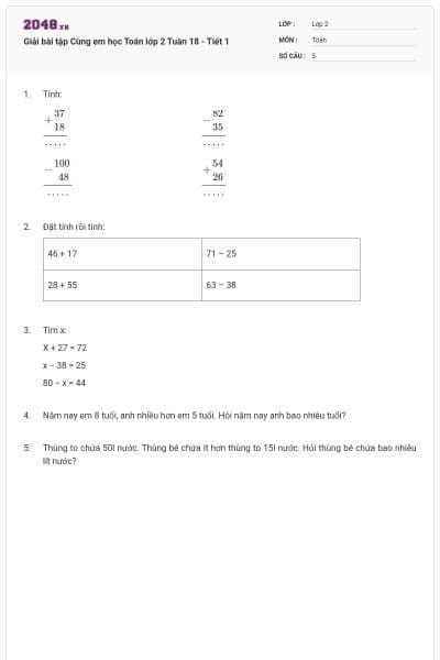 Giải bài tập Cùng em học Toán lớp 2 Tuần 18 - Tiết 1