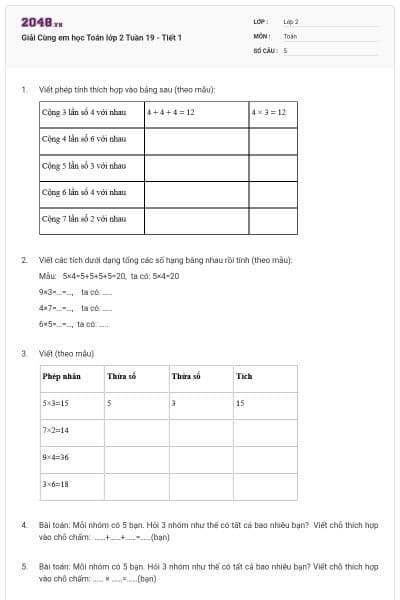 Giải Cùng em học Toán lớp 2 Tuần 19 - Tiết 1