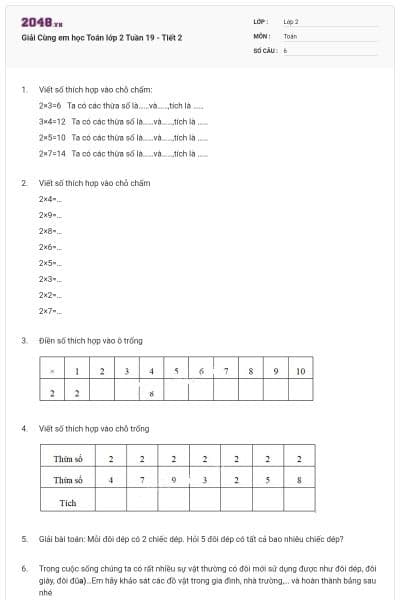 Giải Cùng em học Toán lớp 2 Tuần 19 - Tiết 2