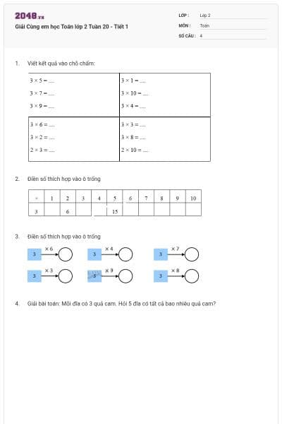 Giải Cùng em học Toán lớp 2 Tuần 20 - Tiết 1