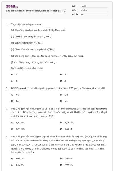235 Bài tập Hóa học vô cơ cơ bản, nâng cao có lời giải (P2)