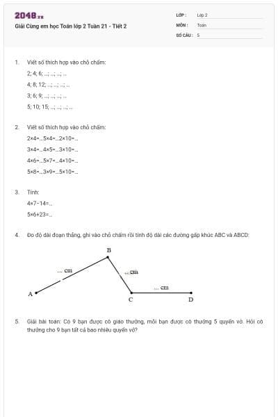 Giải Cùng em học Toán lớp 2 Tuần 21 - Tiết 2