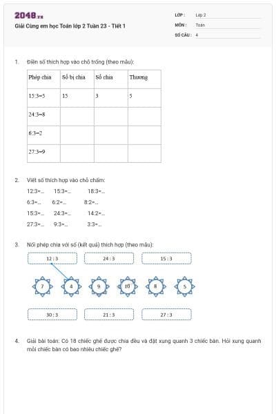 Giải Cùng em học Toán lớp 2 Tuần 23 - Tiết 1