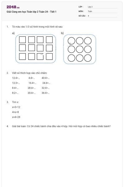 Giải Cùng em học Toán lớp 2 Tuần 24 - Tiết 1