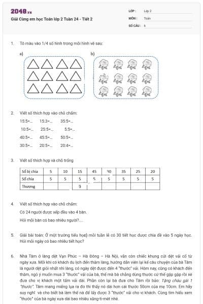 Giải Cùng em học Toán lớp 2 Tuần 24 - Tiết 2