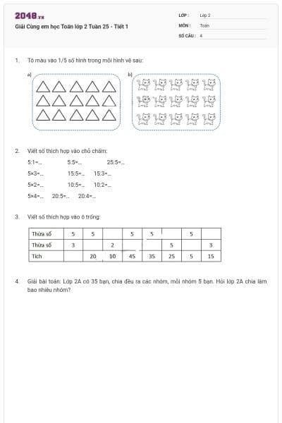 Giải Cùng em học Toán lớp 2 Tuần 25 - Tiết 1