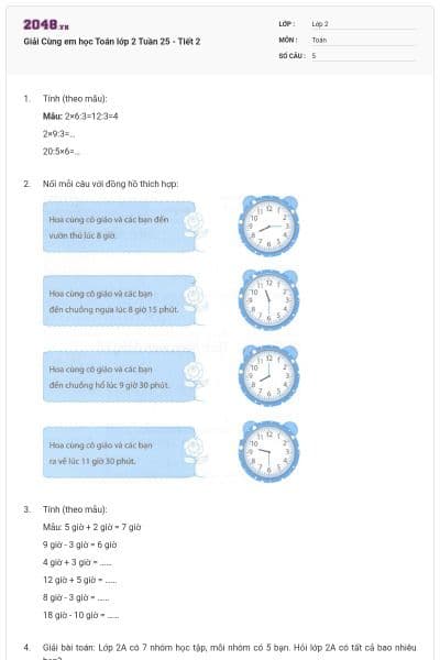 Giải Cùng em học Toán lớp 2 Tuần 25 - Tiết 2