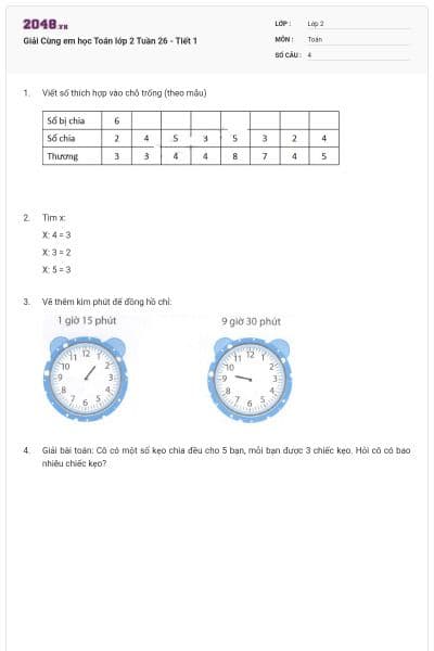 Giải Cùng em học Toán lớp 2 Tuần 26 - Tiết 1