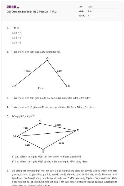 Giải Cùng em học Toán lớp 2 Tuần 26 - Tiết 2