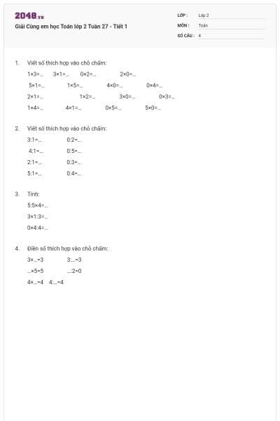 Giải Cùng em học Toán lớp 2 Tuần 27 - Tiết 1