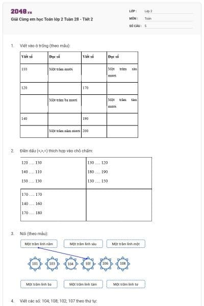 Giải Cùng em học Toán lớp 2 Tuần 28 - Tiết 2