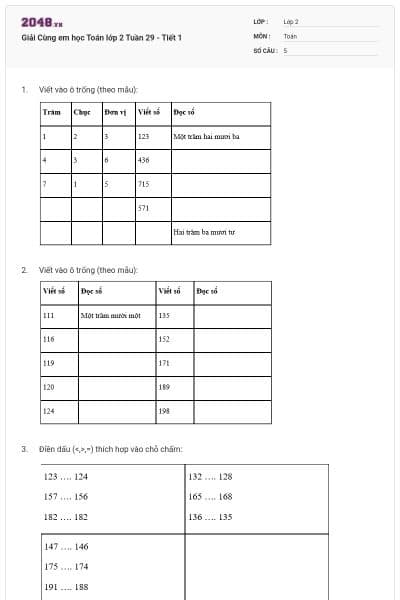 Giải Cùng em học Toán lớp 2 Tuần 29 - Tiết 1