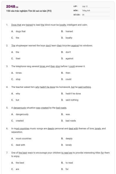 150 câu trắc nghiệm Tìm lỗi sai cơ bản (P3)