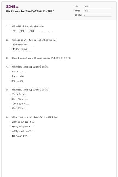 Giải Cùng em học Toán lớp 2 Tuần 29 - Tiết 2