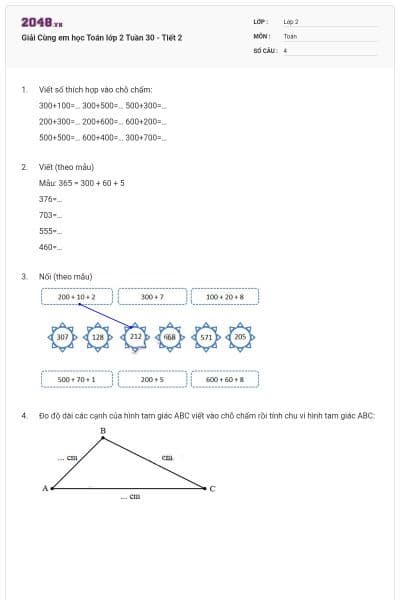 Giải Cùng em học Toán lớp 2 Tuần 30 - Tiết 2