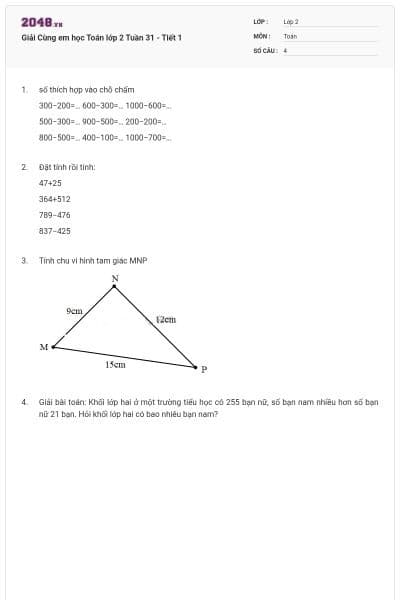 Giải Cùng em học Toán lớp 2 Tuần 31 - Tiết 1