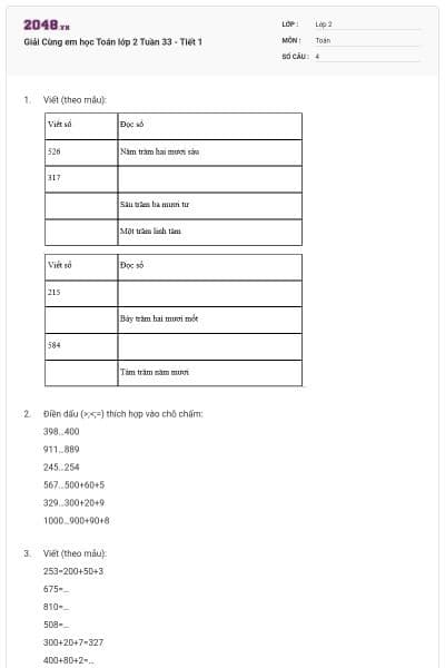 Giải Cùng em học Toán lớp 2 Tuần 33 - Tiết 1