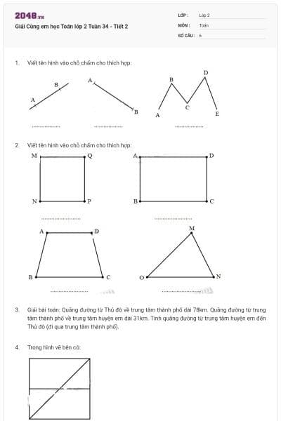 Giải Cùng em học Toán lớp 2 Tuần 34 - Tiết 2