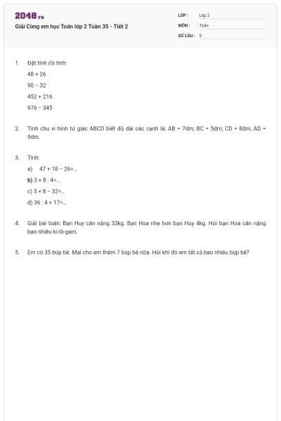 Giải Cùng em học Toán lớp 2 Tuần 35 - Tiết 2