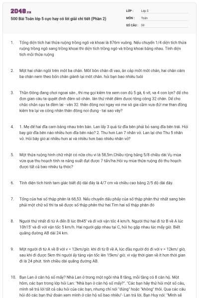 500 Bài Toán lớp 5 cực hay có lời giải chi tiết (Phần 2)