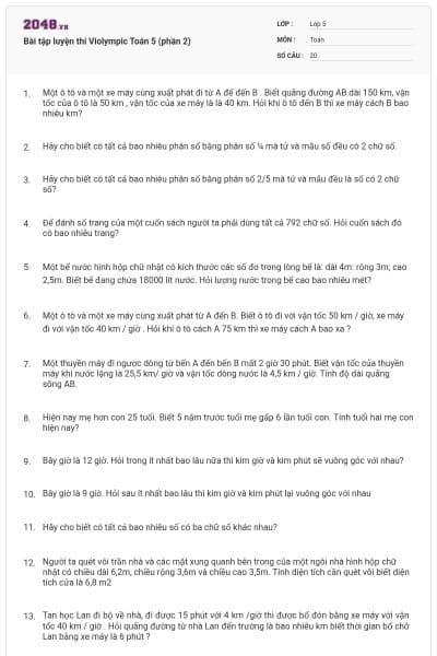 Bài tập luyện thi Violympic Toán 5 (phần 2)